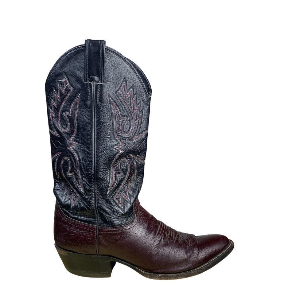Justin Brown Black Leather Cowboy Boots Style 9034 Mens Size 9D Vintage 90s Y2K